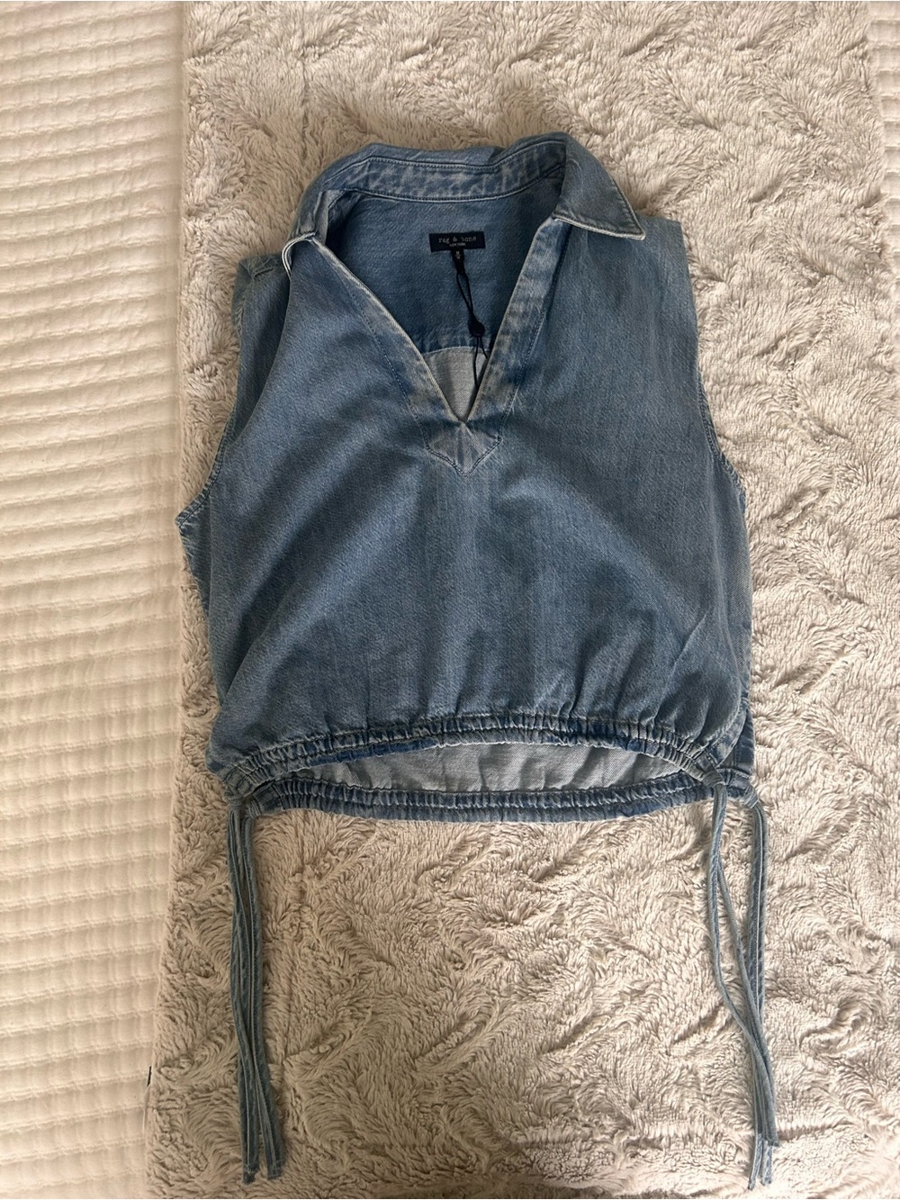 rag & bone Light Blue Denim Sleeveless Drawstring Tank